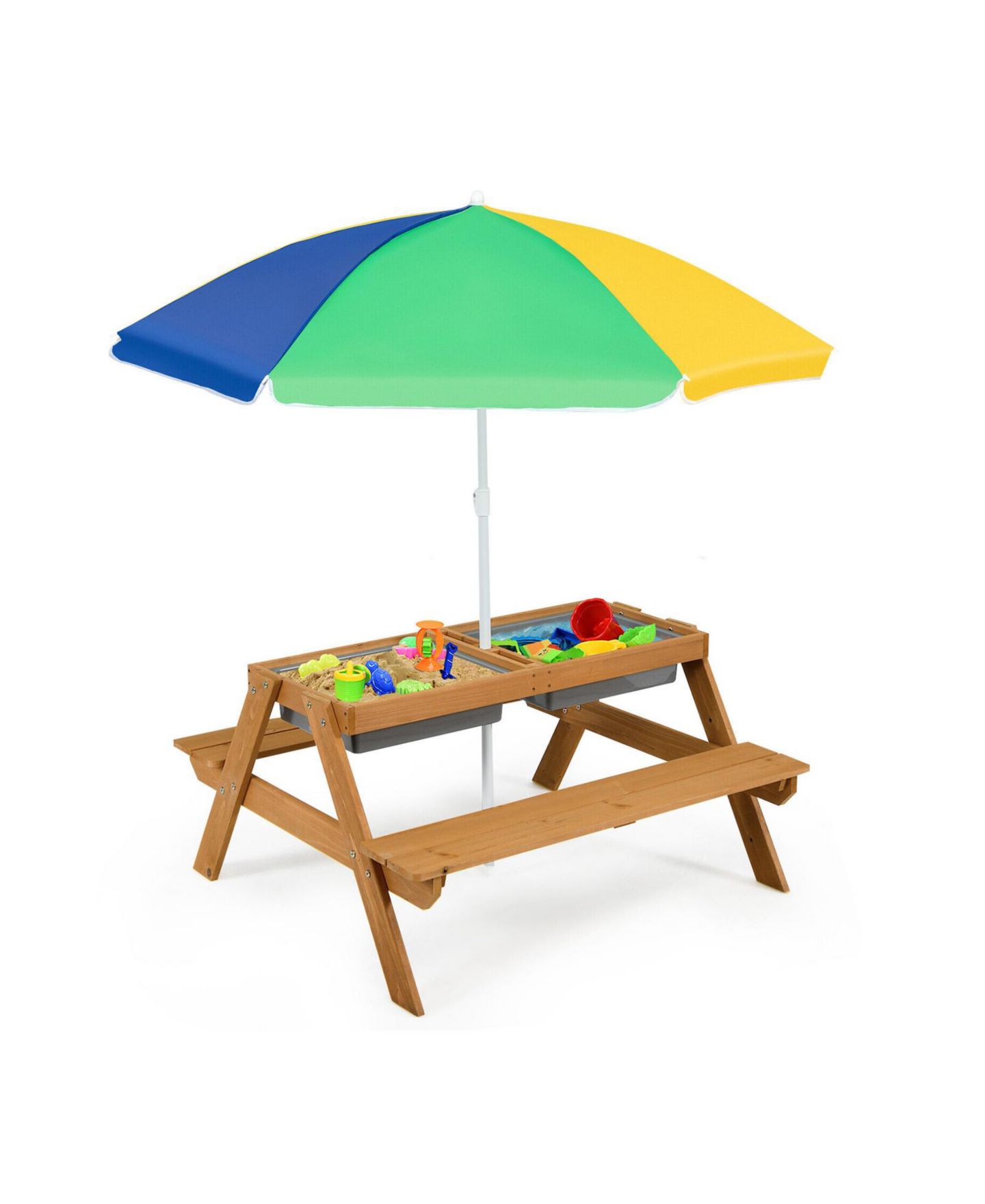Детская игрушка GOUUN 3-in-1 Kids Outdoor Picnic Water Sand Table with Umbrella Play Boxes, цвет: Жёлтый — фото 1