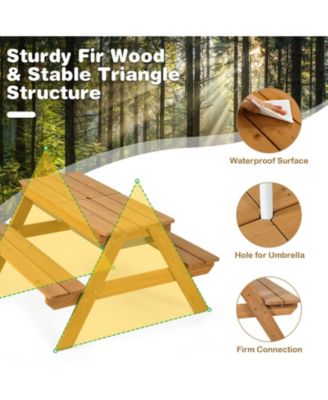 3-in-1 Kids Outdoor Picnic Water Sand Table with Umbrella Play Boxes