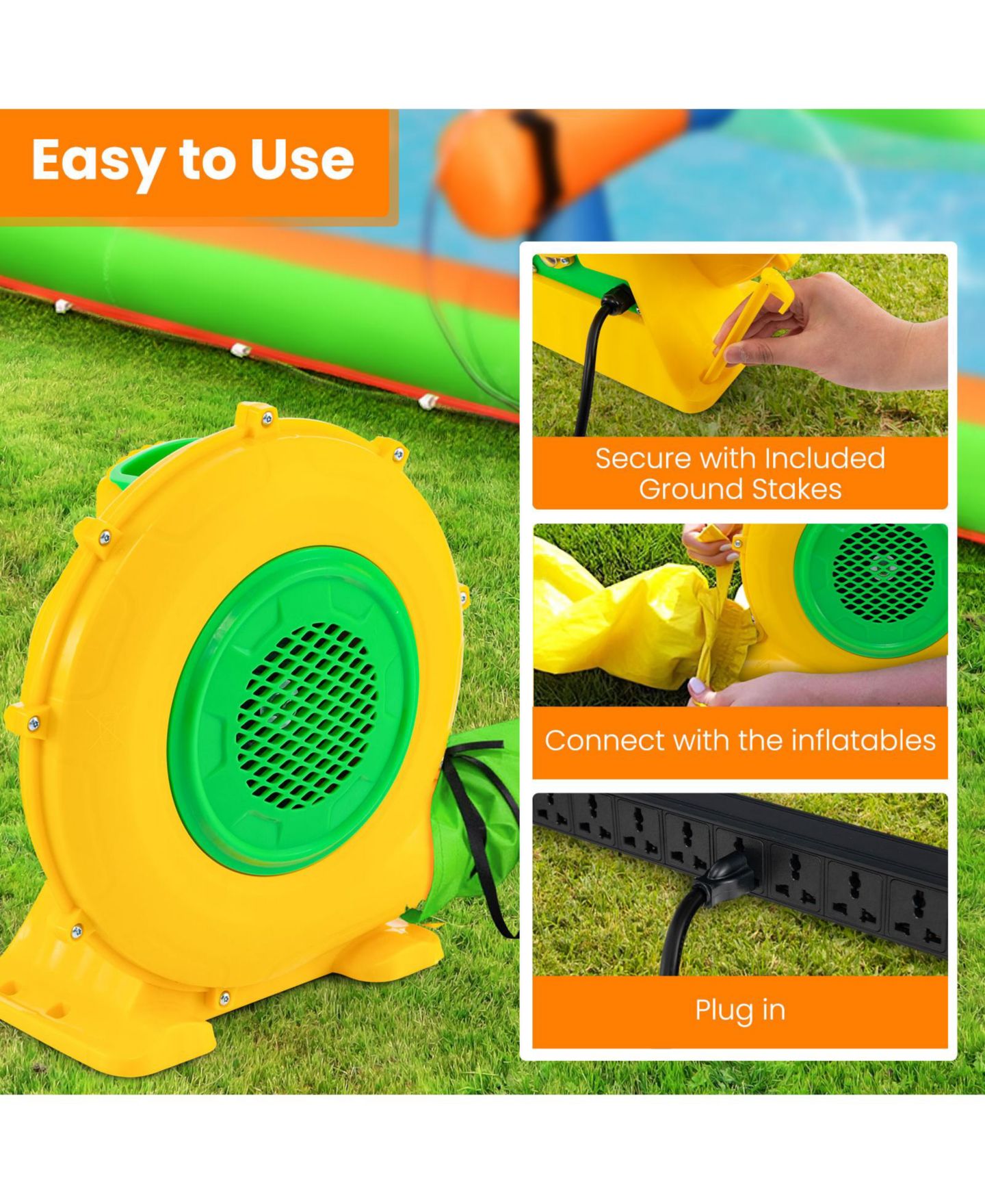 Детская игрушка GOUUN 680W Portable Air Blower with Handle and Ground Stakes, Ages 3-10, цвет: Жёлтый — фото 8