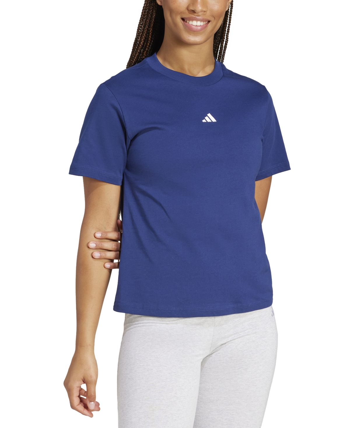 adidas Women's Short-Sleeve Cotton Crewneck Logo T-Shirt - Dkblue/whi