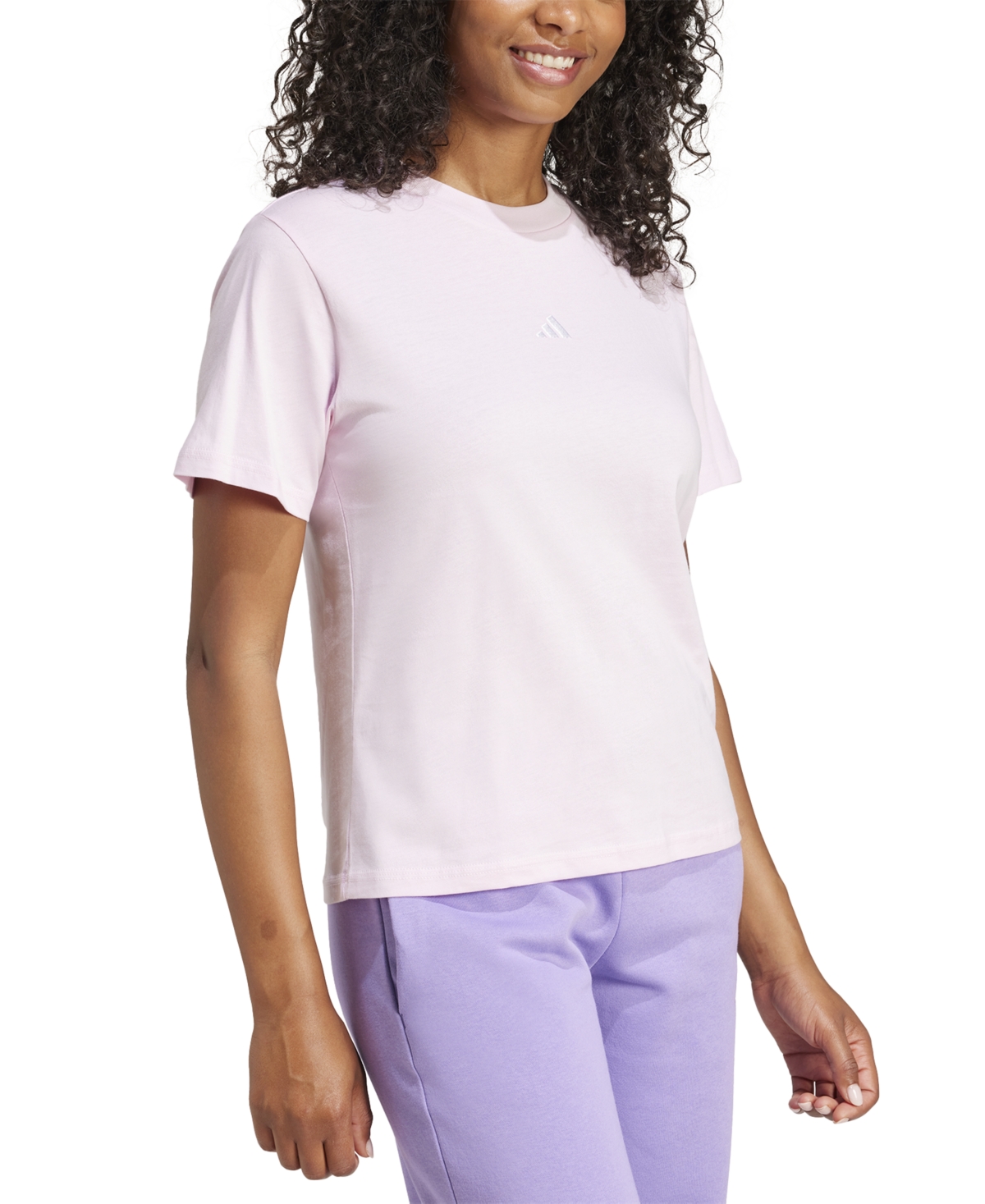 Adidas Originals Women's Short-sleeve Cotton Crewneck Logo T-shirt In Clear Pink