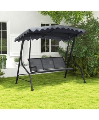 3-Seat Outdoor Porch Canopy Swing with Adjustable Shading