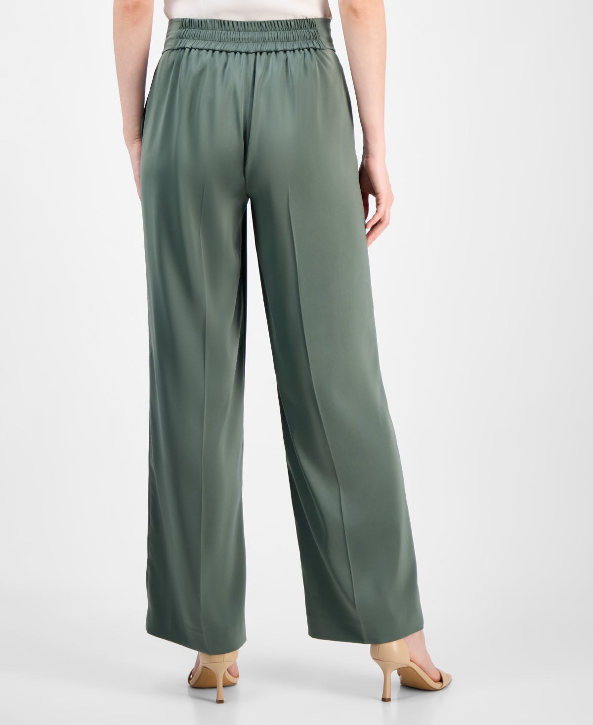 Anne Klein Pull-on Wide Leg Pants In Eucalyptus