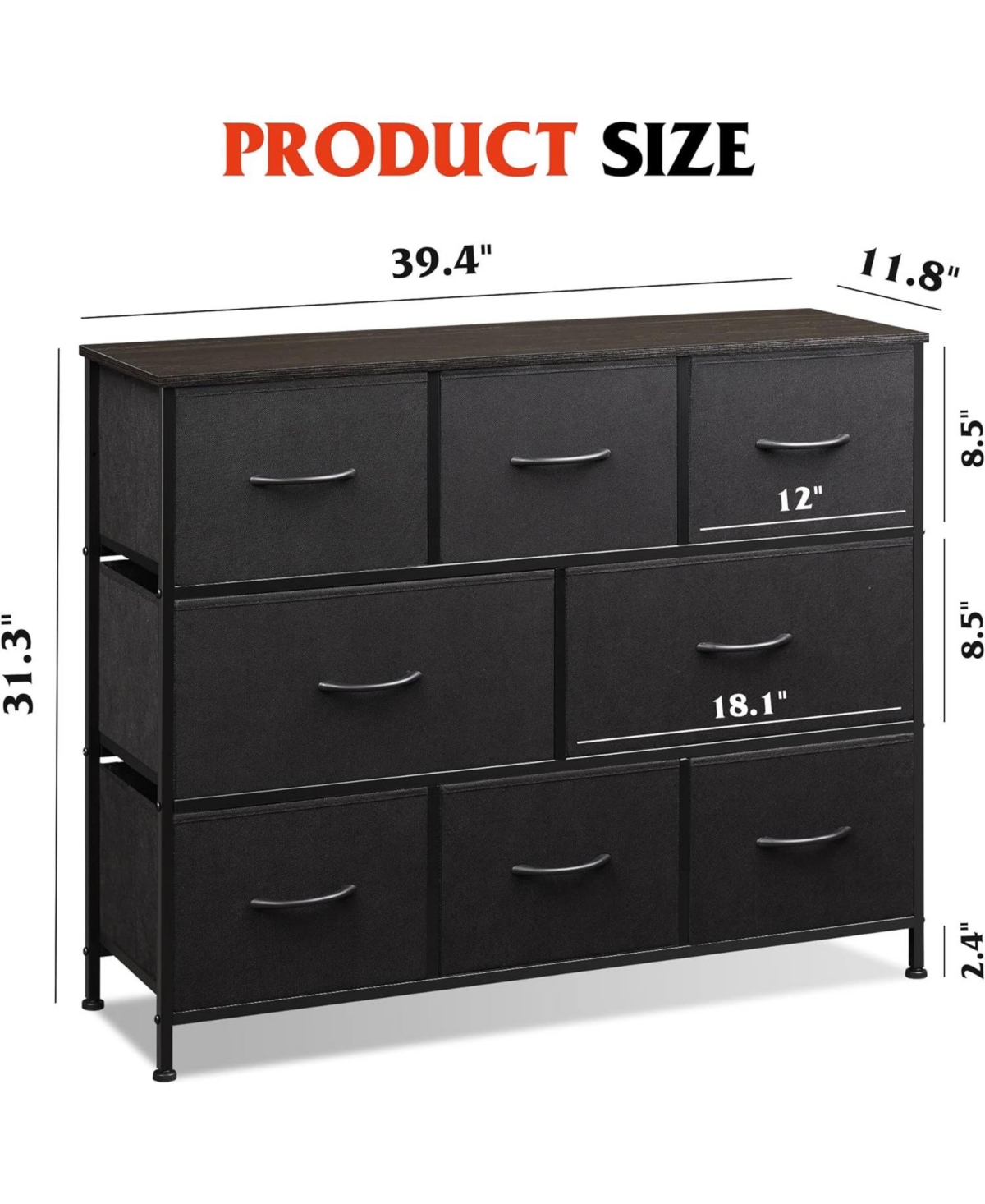 Wlive Fabric Dresser for Bedroom - Storage Drawer Unit as Tv Stand for 32-43 inch TVs - Wide Dresser with 8 Large Deep Drawers for Office College Dorm