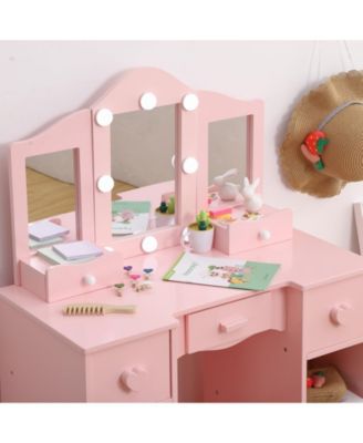 Kids Vanity Set, Princess Makeup Table and Chair with Vanity Table