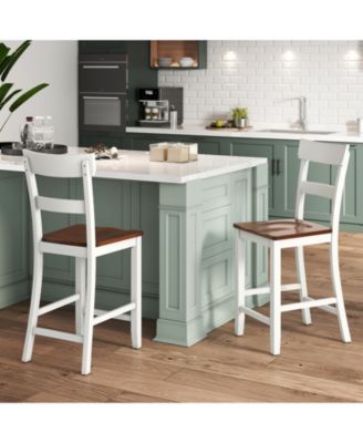 Farmhouse Dining Bar Stool Set of 2 with Solid Rubber Wood Frame