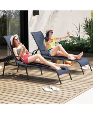2 Pcs Outdoor Patio Lounge Chair Chaise Fabric with Adjustable Reclining Armrest