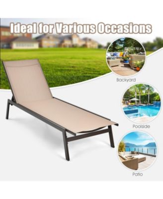 Outdoor Reclining Chaise Lounge Chair with 6-Position Adjustable Back