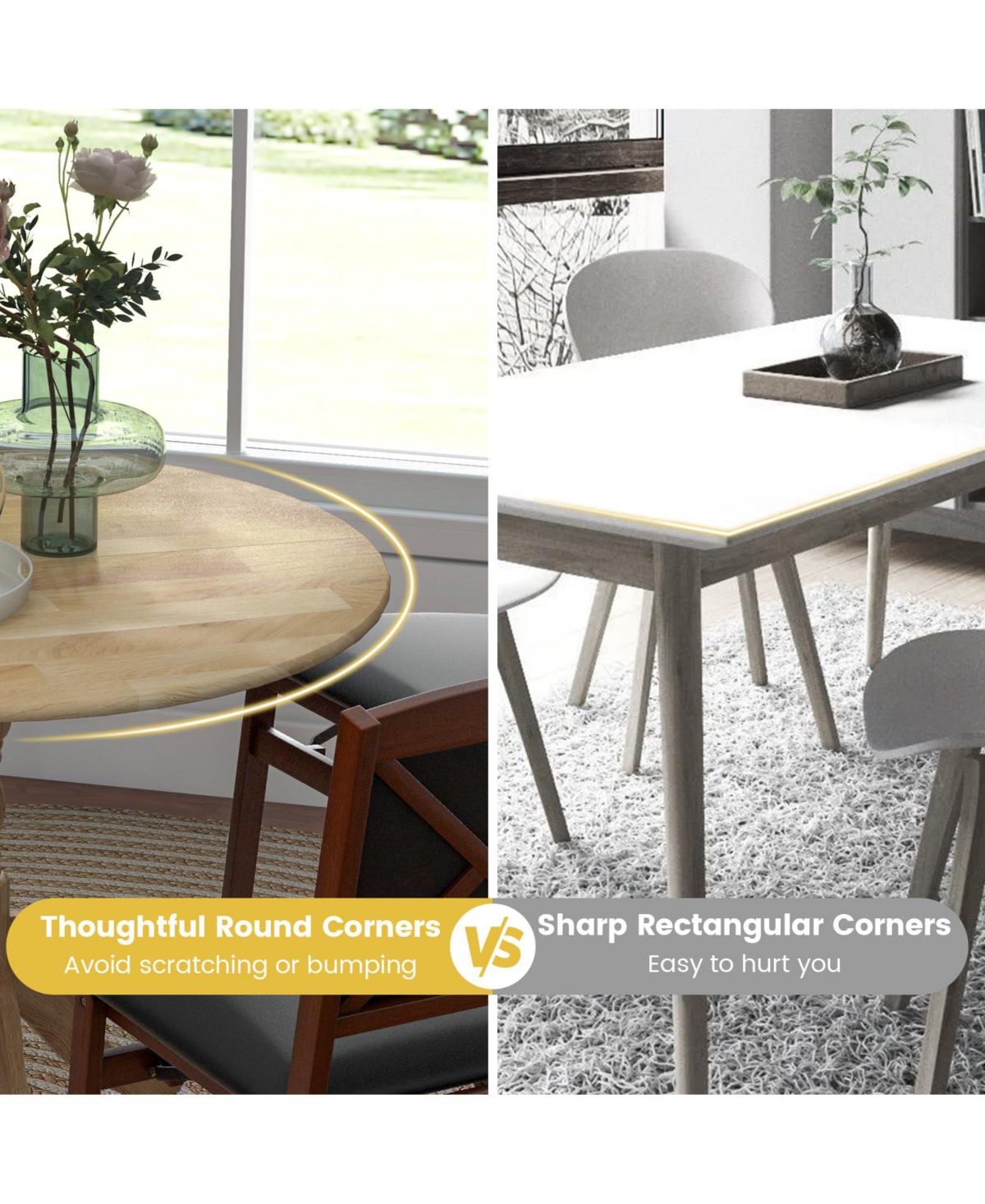 Gouun Wooden Dining Table with Round Tabletop and Curved Trestle Legs