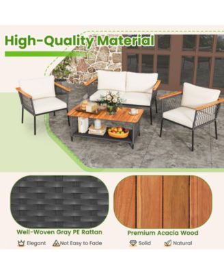 4 Piece Patio Rattan Furniture Set with 2-Tier Table