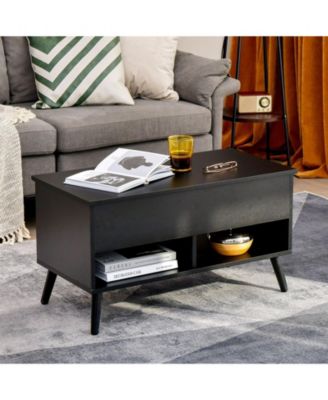31.5 Inch Lift Top Table with Hidden Compartment and 2 Storage Shelves