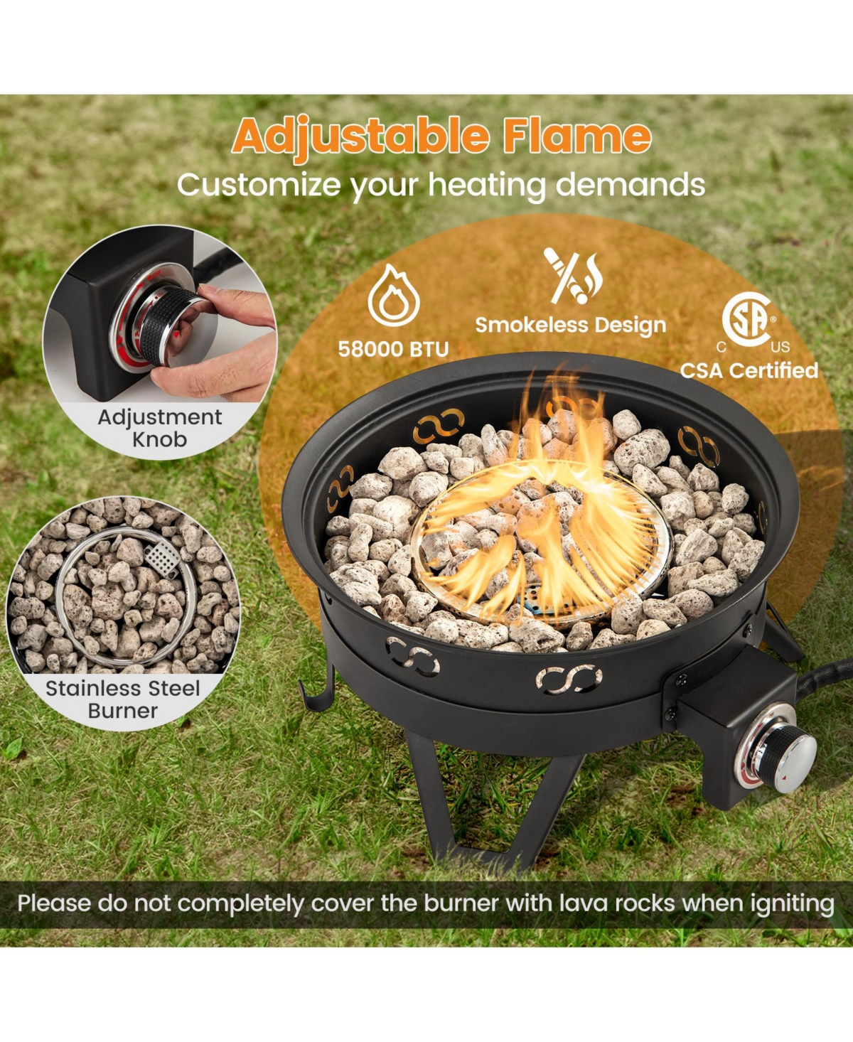 Gouun Portable Gas Fire Pit with Folding Legs and Removable Grill for Camping