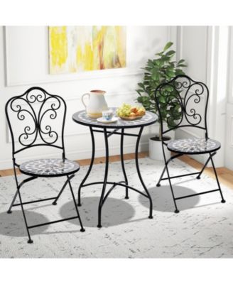 3 Piece Patio Bistro Set with Round Table and 2 Folding Chairs