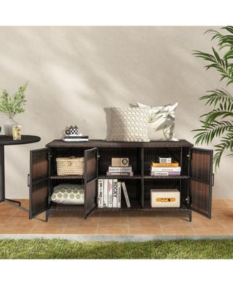 84 Gallon Wicker Patio Storage Box with Shelves and Waterproof Liner