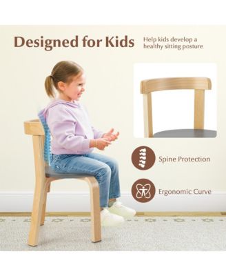 5-Piece Kids Wooden Curved Back Activity Table and Chair Set withToy Bricks