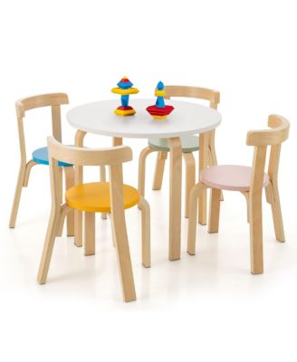 5-Piece Kids Wooden Curved Back Activity Table and Chair Set
