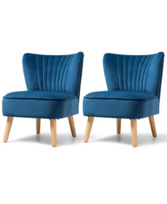 Modern Armless Velvet Accent Chair with Wood Legs