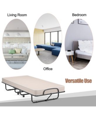 Rollaway Guest Bed with Sturdy Steel Frame and Memory Foam Mattress
