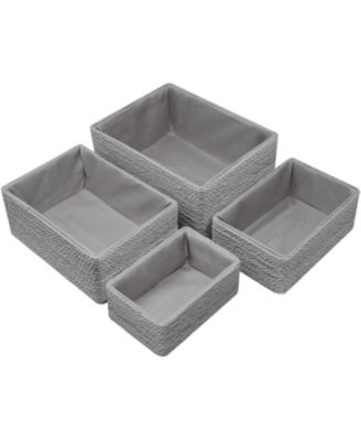 Storage Baskets 4-Piece Set - Stackable Woven Basket Paper Rope Bin Boxes for Makeup, Office Supplies, Bedroom, Closet