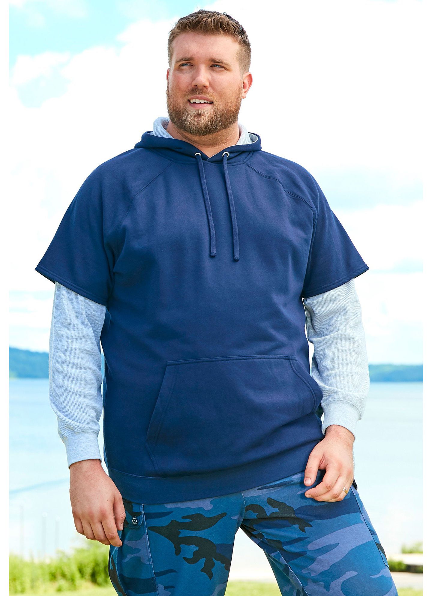 Мужское худи Boulder Creek Big & Tall by KingSize Thermal-Lined Layered Look, цвет: Стальной камуфляжный — фото 2