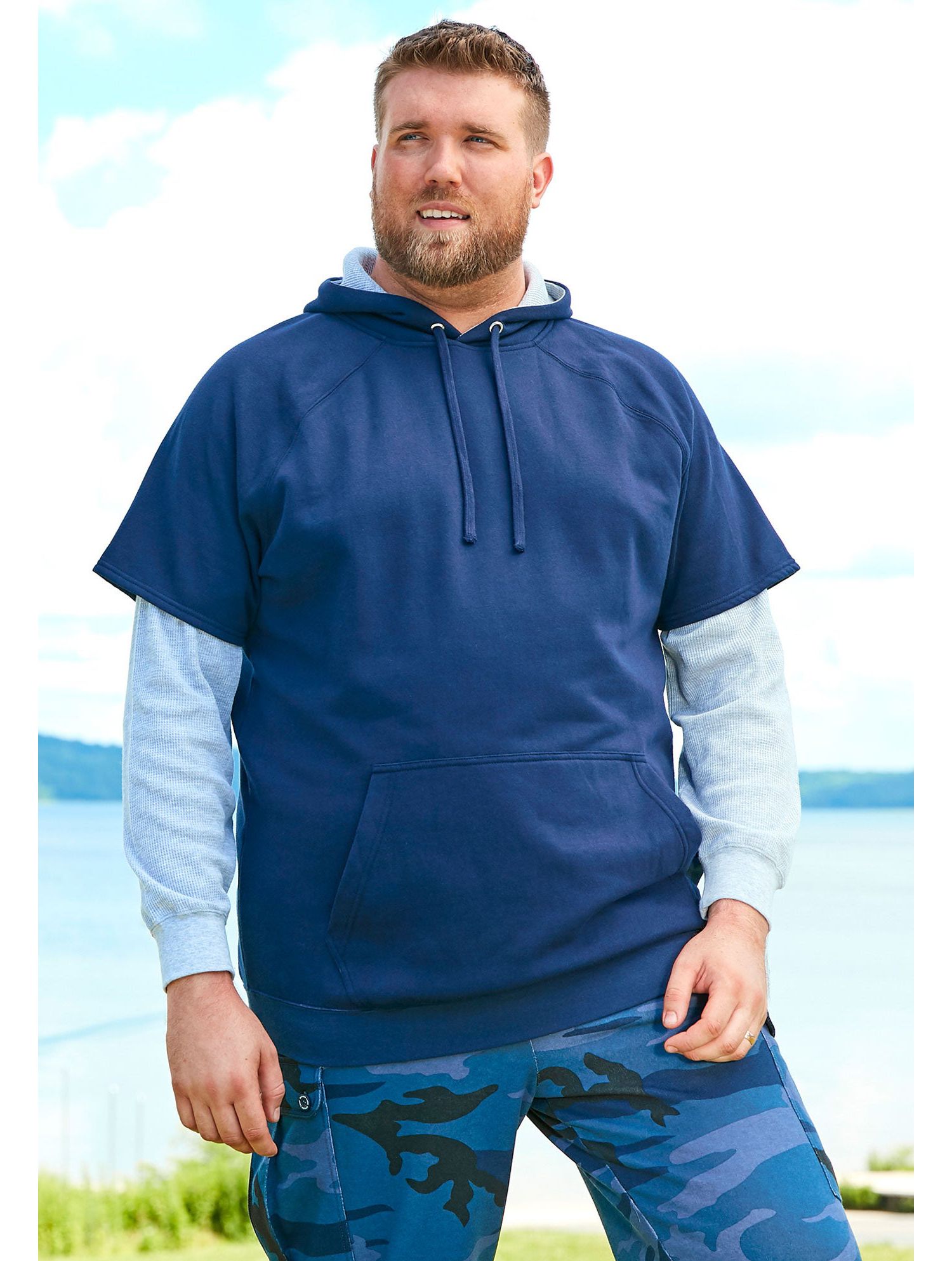 Big & Tall by KingSize Thermal-Lined Layered Look Hoodie