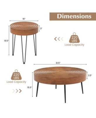 Set of 2 Solid Wood Ring Pattern Farmhouse Round Tables