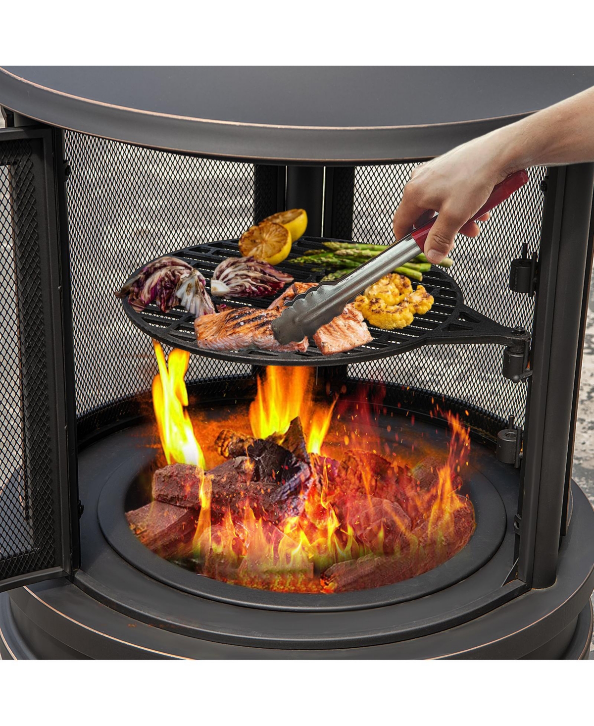 Gouun Outdoor Fire Pit Chiminea with Grill for Garden Bbq