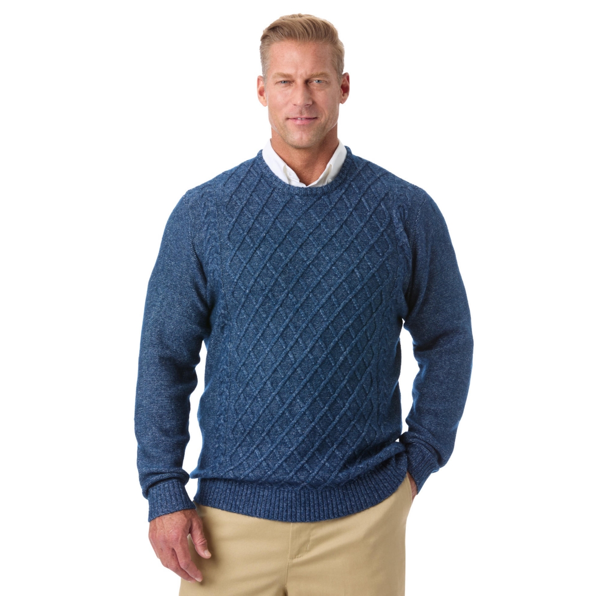 KingSize Big & Tall Soft Cable Knit Crewneck Sweater - Indigo marl