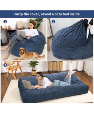 Bean Bag Chair for Adults, Giant Bean Bag Bed, Convertible Bean Bag Chair Bed from