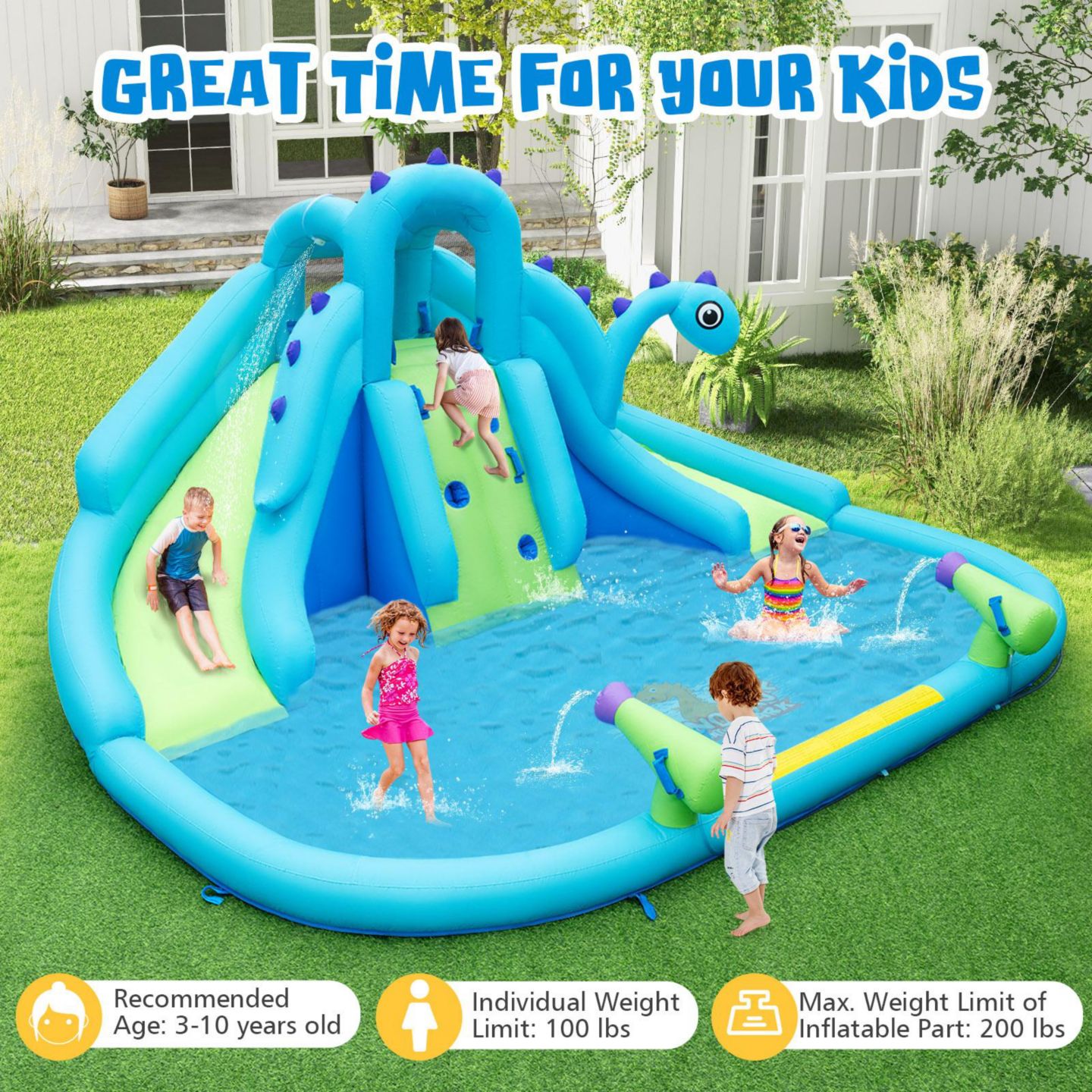 Детские игрушки GOUUN Kids Inflatable Water Slide Ages 3+ with Dual Slides and Splash Pool, цвет: Синий — фото 2