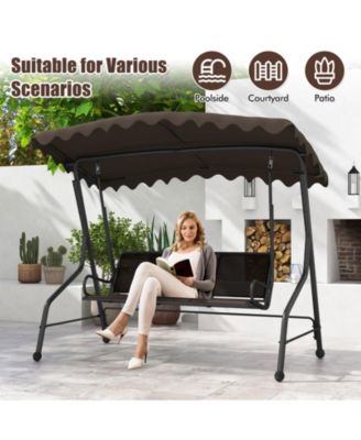 3-Seat Outdoor Porch Canopy Swing with Adjustable Shading