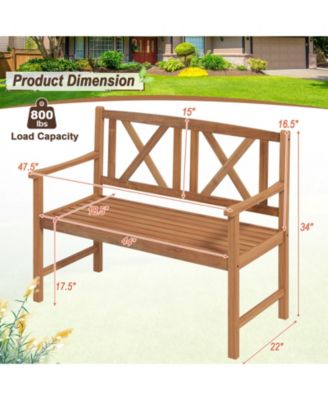 2-Person Wood Outdoor Bench with Cozy Armrest and Backrest