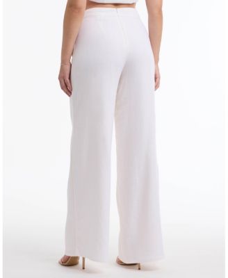 Women's High Waist Wide Leg Pant with Button Tab Detail