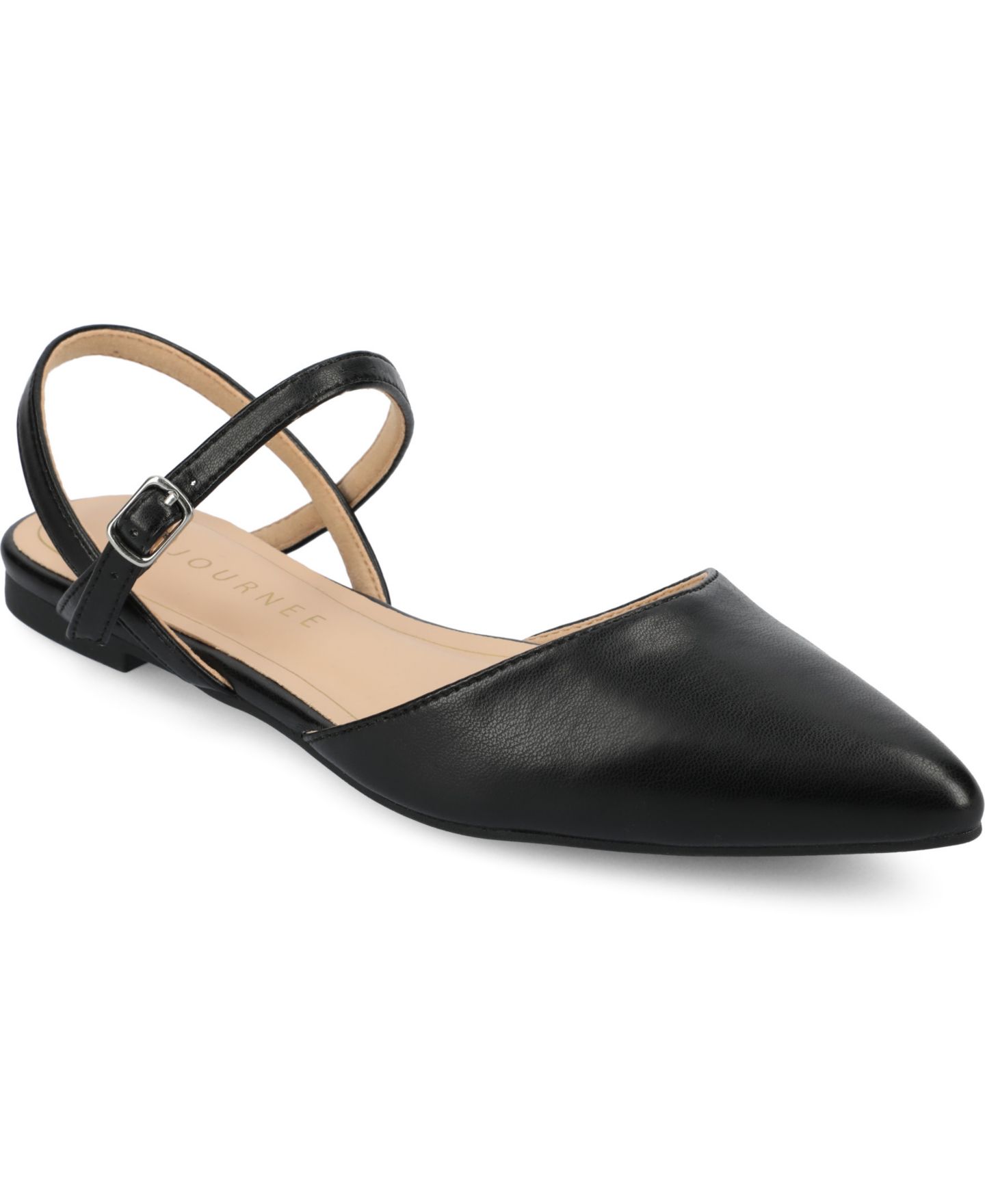 Женские балетки Journee Collection Martine Strappy Pointed Toe Flats, цвет: Чёрный — фото 1