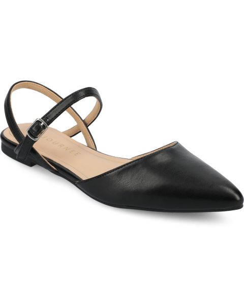 Женские балетки Journee Collection Martine Strappy Pointed Toe Flats, цвет: Чёрный
