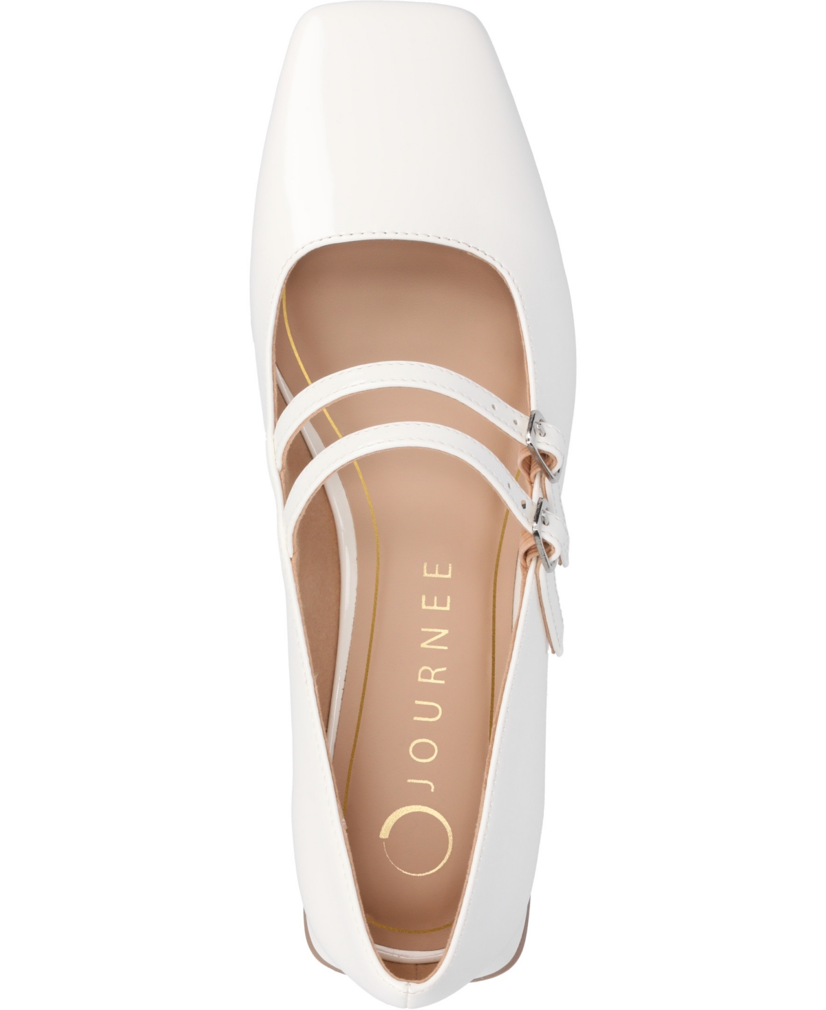 Journee Collection Women's Gredah Square Toe Double Strap Mary Jane Flats In White Patent