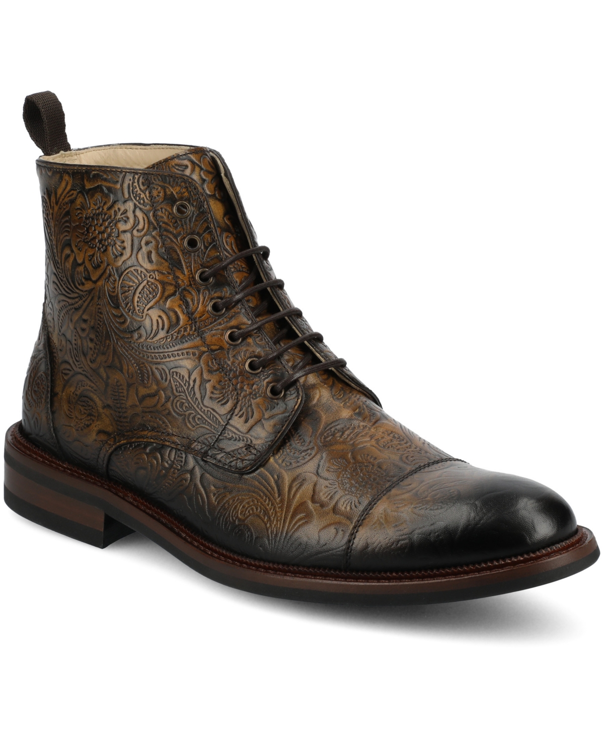 Taft Men's Rome Embossed Leather Cap Toe Lace-up Boot - Oro Viejo