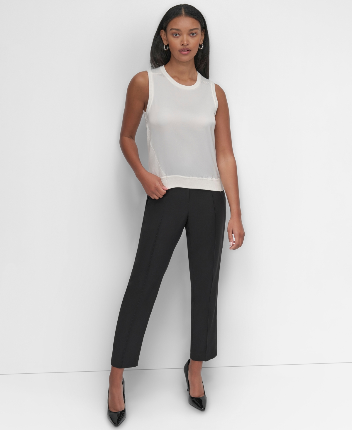 Dkny Petite Mixed-Media Sleeveless Sweater
