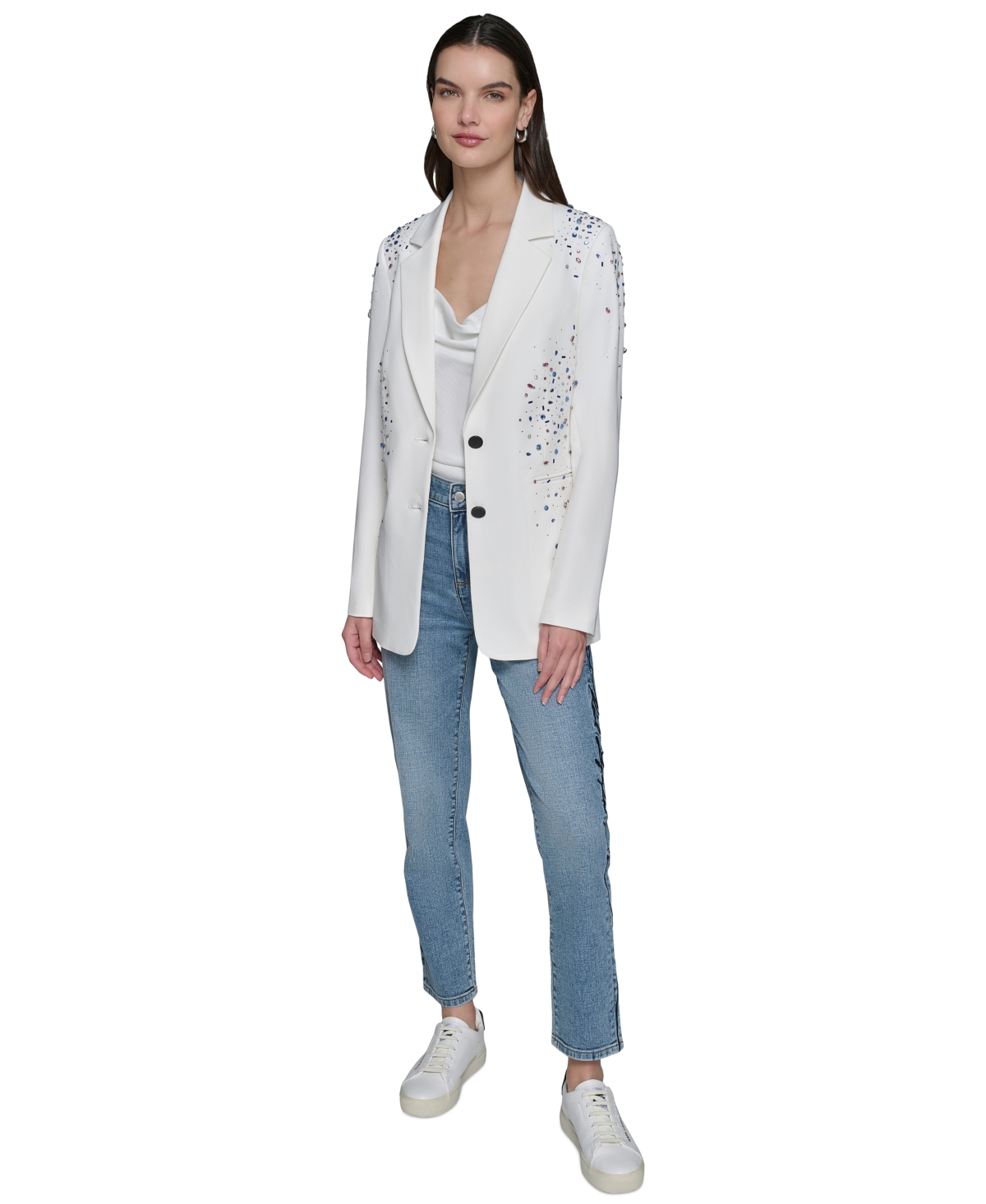 Karl Lagerfeld Paris Women's Embellished Notch-Lapel Blazer