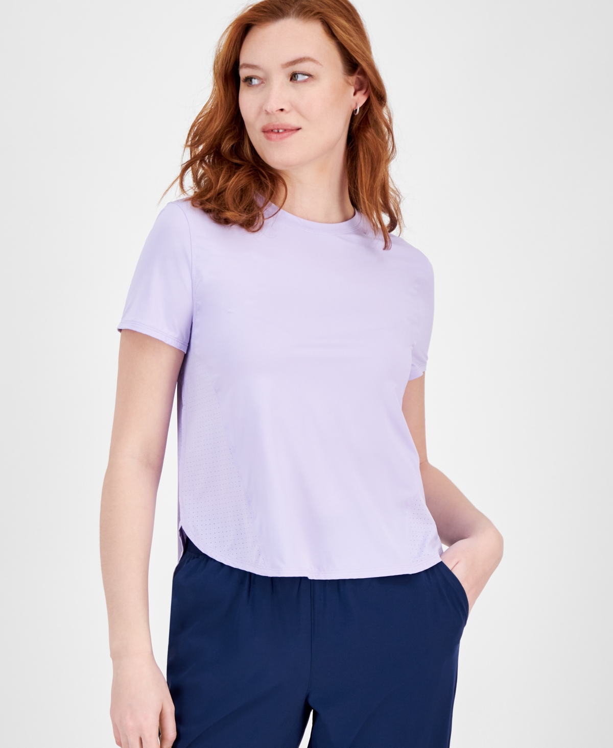 Women's Perforated-Side Short-Sleeve T-Shirt, Exclusively at Macy's - Lavender