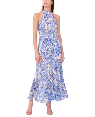 1.STATE - Women's Printed Halter Open-Back Maxi Dress