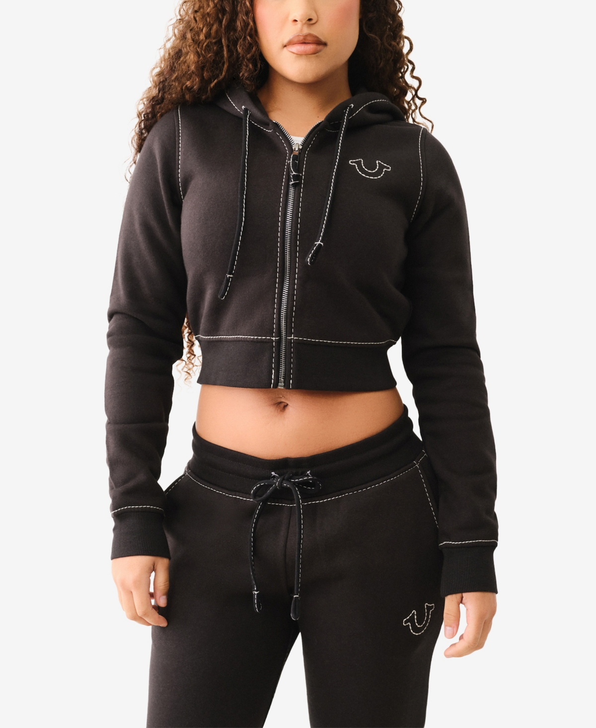 TRUE RELIGION WOMEN'S SHRUNKEN BIG T ZIP HOODIE SWEATSHIRT 