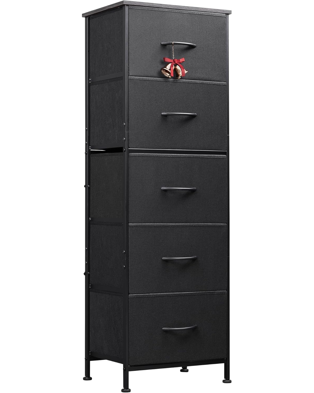 Wlive Fabric Dresser 5-Drawer Tall Dresser for Bedroom Storage Dresser Organizer with Fabric Bins Wood Top Sturdy Steel Frame Chest of Drawers for Clo