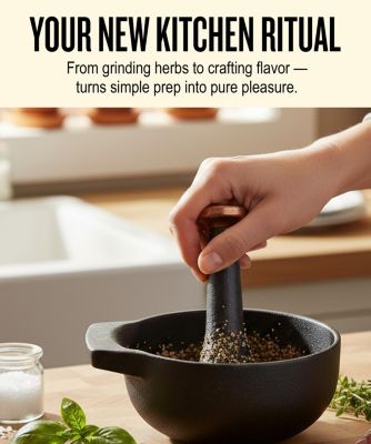 Enameled Cast Iron, PFAS-Free, 2-Cup Capacity, Textured Interior – Mortar and Pestle Grinder