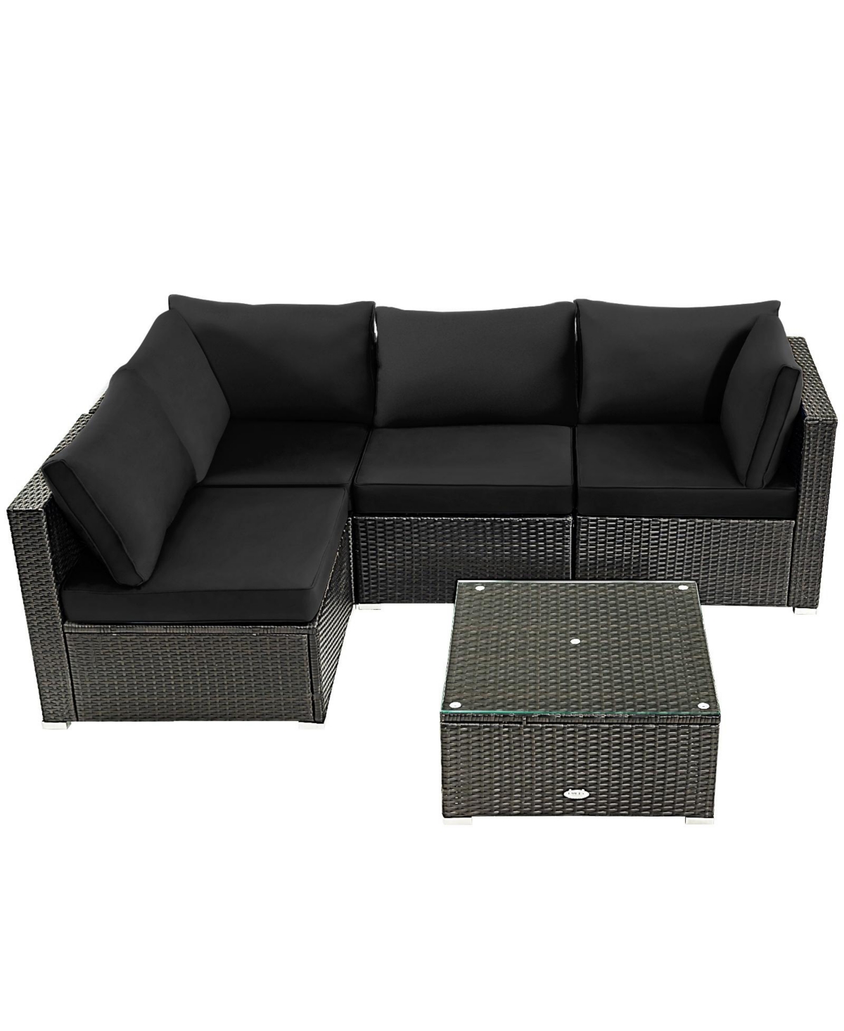 5 Pieces Cushioned Patio Rattan Furniture Set with Glass Table