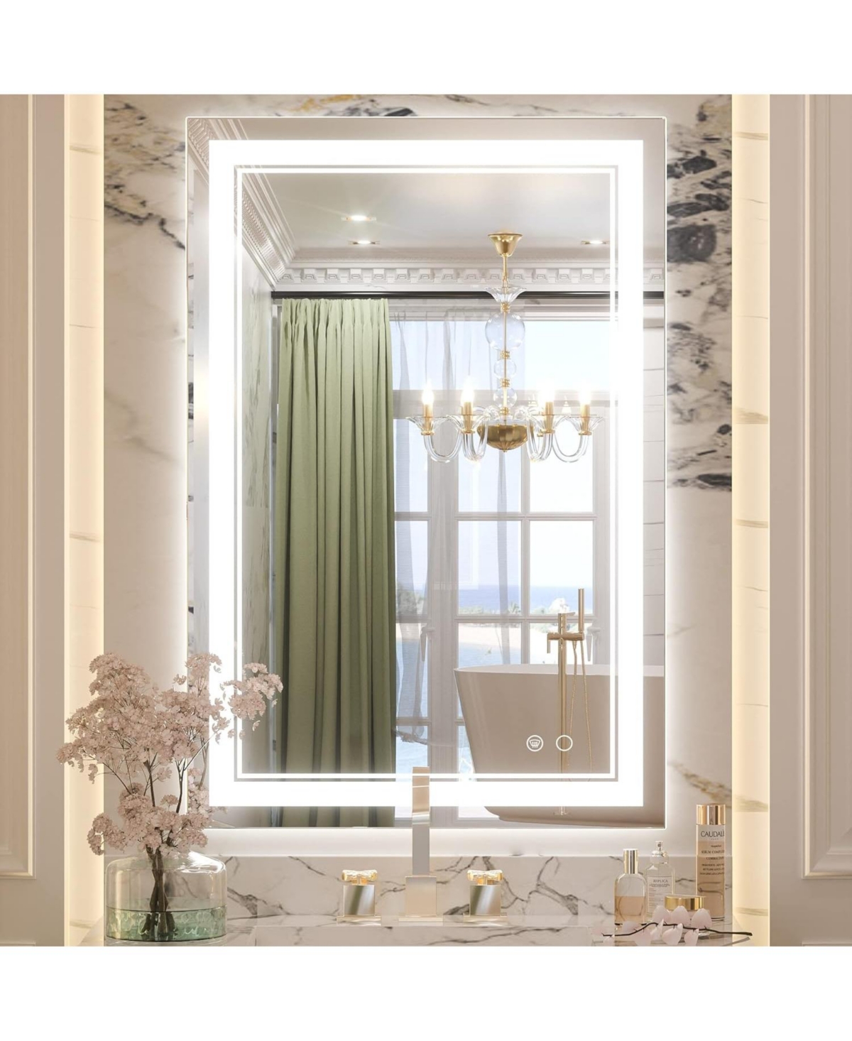 Frameless Led Lighted Bathroom Vanity Mirror with Brightness Adjustable, Memory Function, Anti-fog