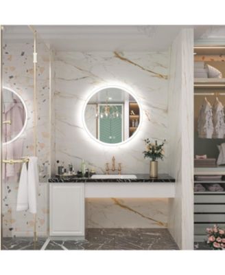 Round Frontlit LED Bathroom Mirror with Brightness adjustment, Fog-free Function