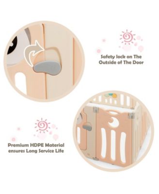 Kids 14-Panel Playpen Activity Center Foldable Play Yard with Lock Door