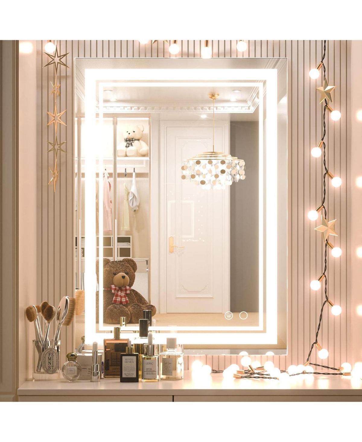 keonjinn Frameless Led 3 Color Dimmable Lighting Bathroom Vanity Mirror, Memory Function
