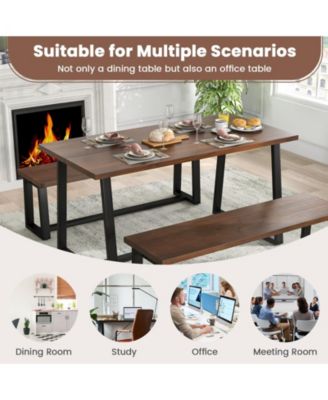 Large Dining Table with Heavy-duty Metal Frame and Anti-slip Foot Pads